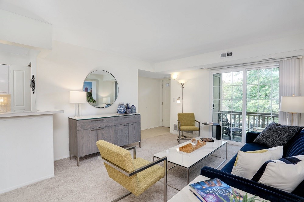 a living room with a couch and a coffee table