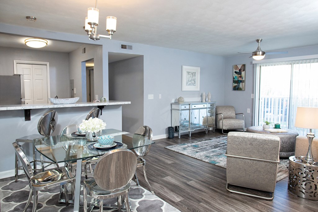 Open concept living and dining area allows for a spacious area to entertain guests.