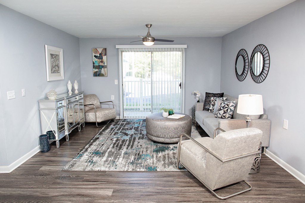 Living room with private patio.