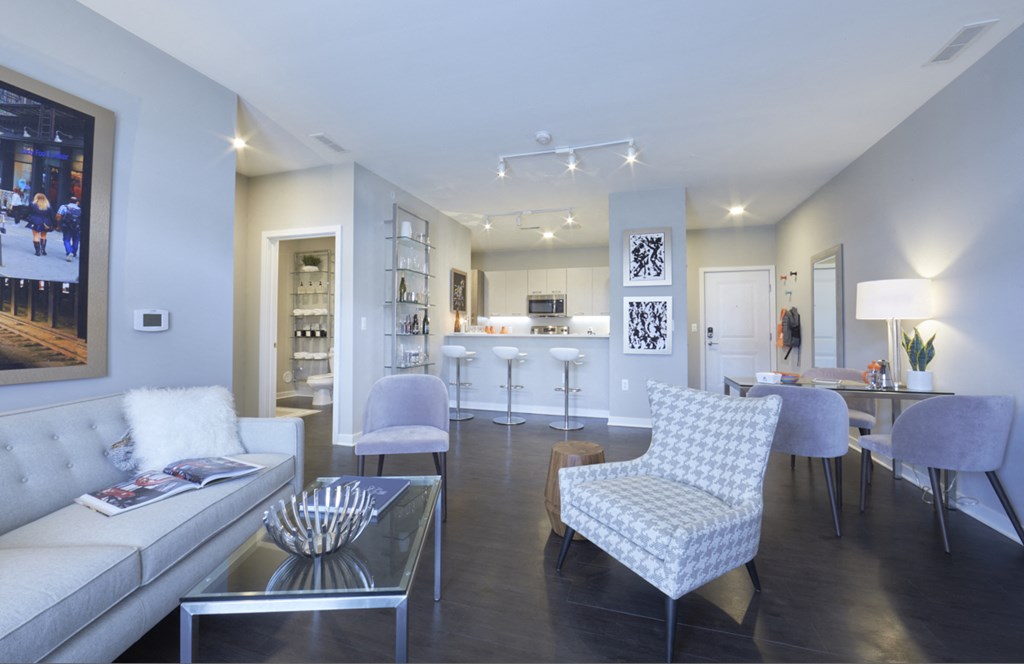 a living room with a couch and a table