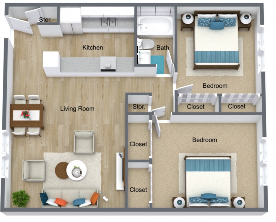 2 bedroom 1 bath