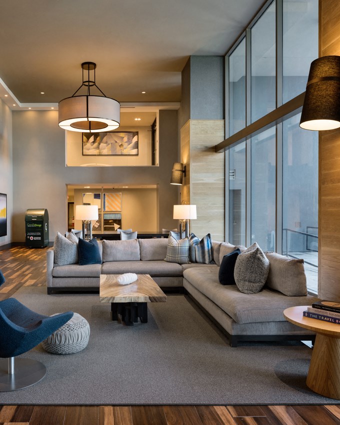 a living room with a couch and a coffee table
