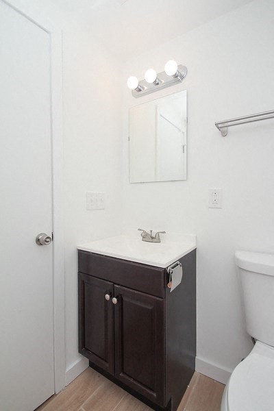a bathroom with a sink and a toilet and a mirror