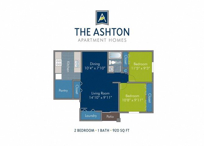 2 Bedroom 1 Bath 2D Floorplan 920 square feet_Ashton at Richmond Hill, Richmond Hill, GA 2 Bedroom 1 Bath 2D Floorplan 920 square feet_Ashton at Richmond Hill, Richmond Hill, GA