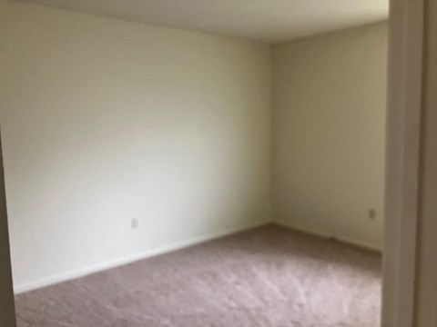 A room with a pink carpet and white walls.