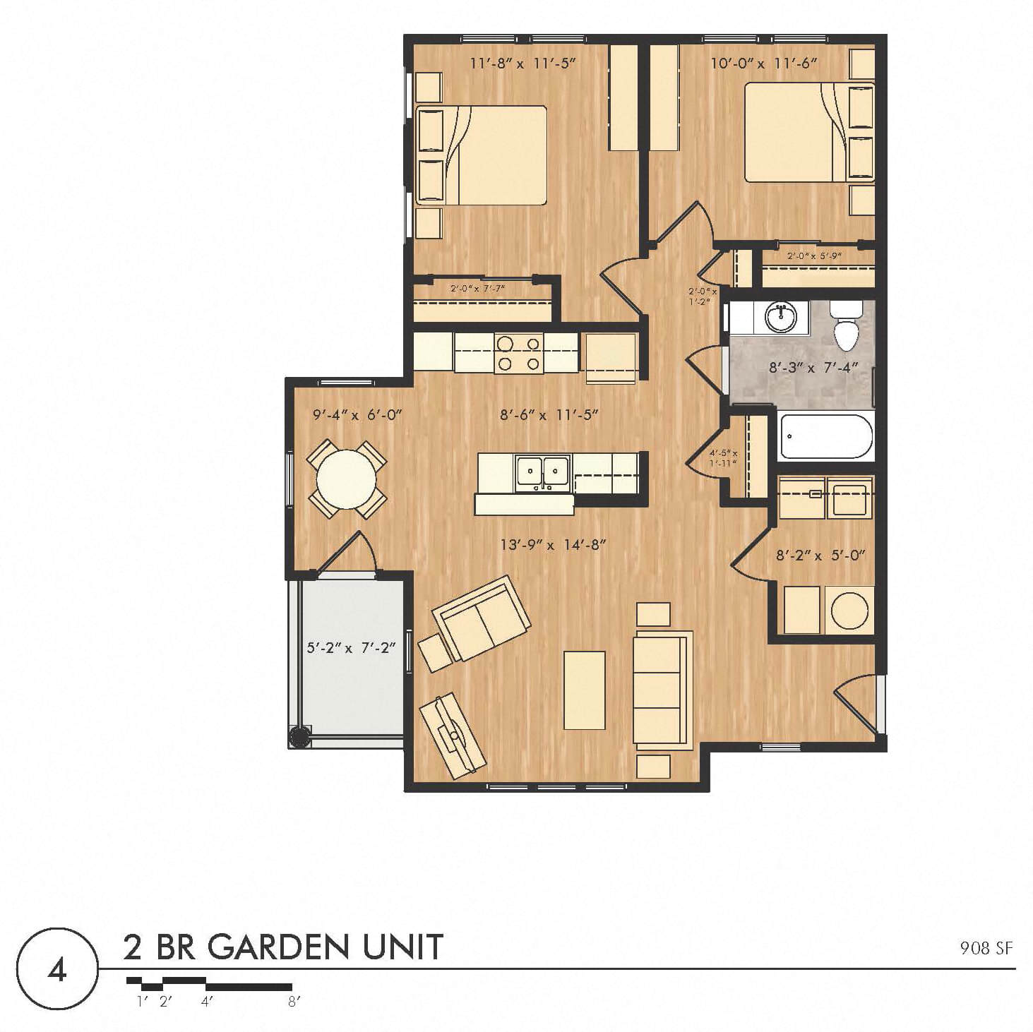 2 Bedroom 1 Bath-2D Floorplan-South City Apartments Memphis, TN