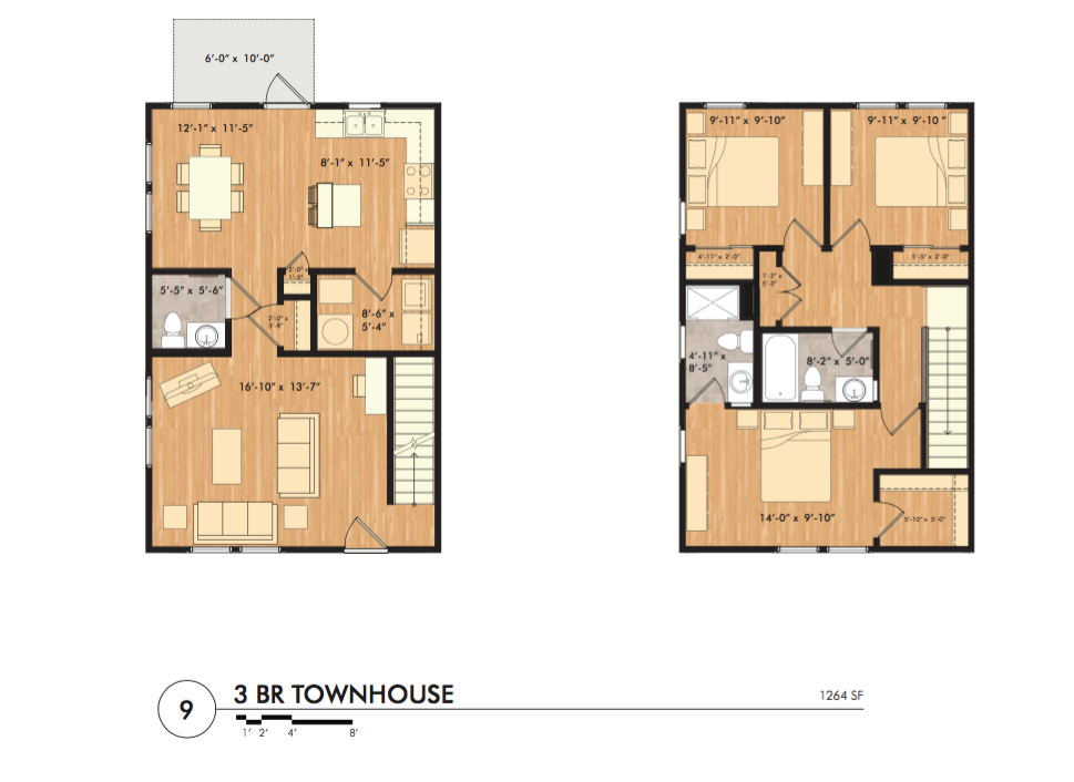 3 Bedroom 2.5 Bath Townhouse-2D Floorplan-South City Apartments Memphis, TN