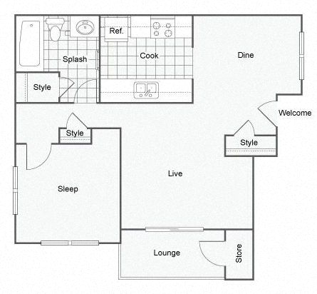 The Oak 1x1 718 sqft