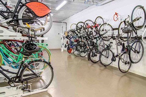 A bike shop with many bikes on display.