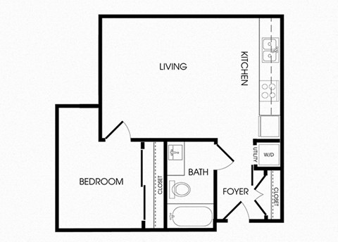 A2 one bedroom floorplan at Infinity Apartments in Seattle, WA