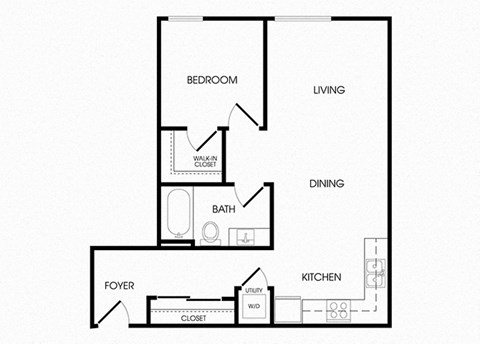 A23 one bedroom floorplan at Infinity Apartments in Seattle, WA