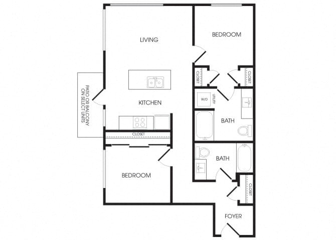 B6 two bedroom floorplan at Infinity Apartments in Seattle, WA