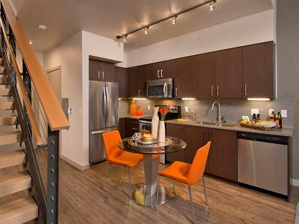 Kitchen with loft at Infinity Apartments in Seattle WA