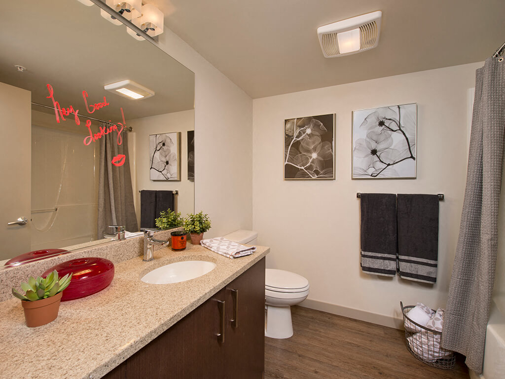 Bathroom with tub at Infinity Apartments in Seattle WA