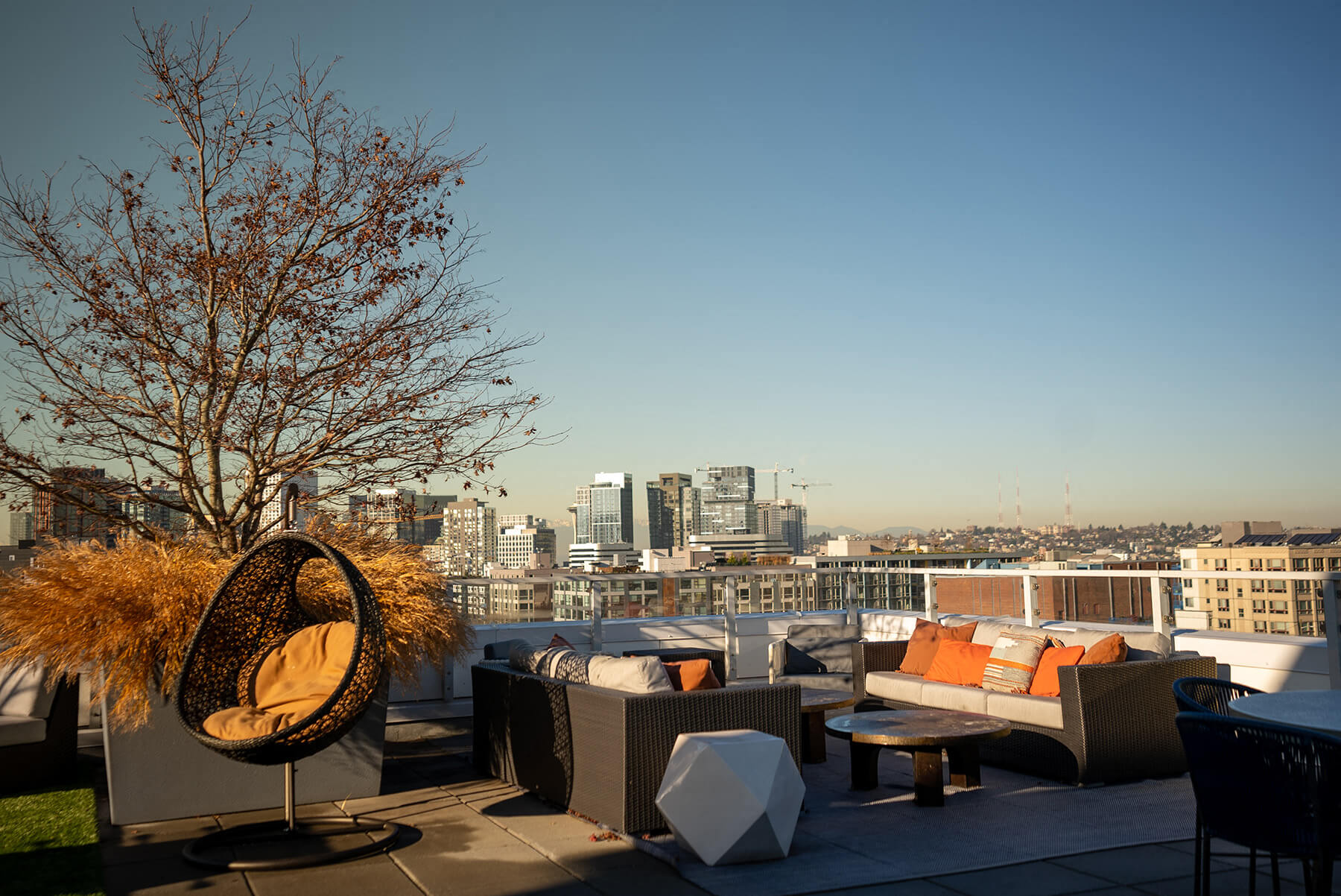 Rooftop deck with city view at Infinity Apartments in Seattle WA
