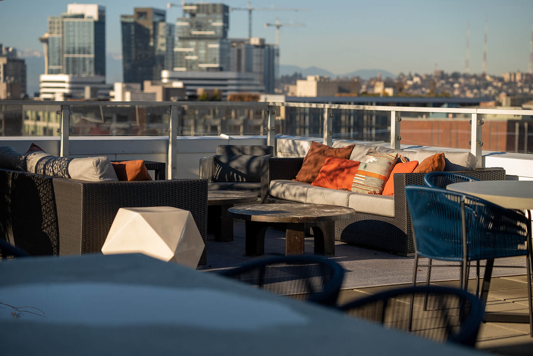 Rooftop deck couches at Infinity Apartments in Seattle WA