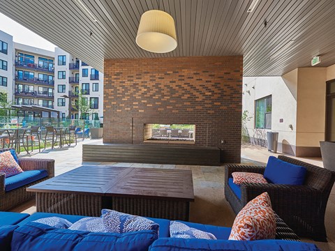 Poolside Fireplace Lounge at The Douglas Apartments in Denver