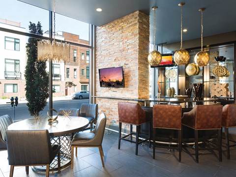 Social Lounge with Bar area at The Douglas Apartments in Denver