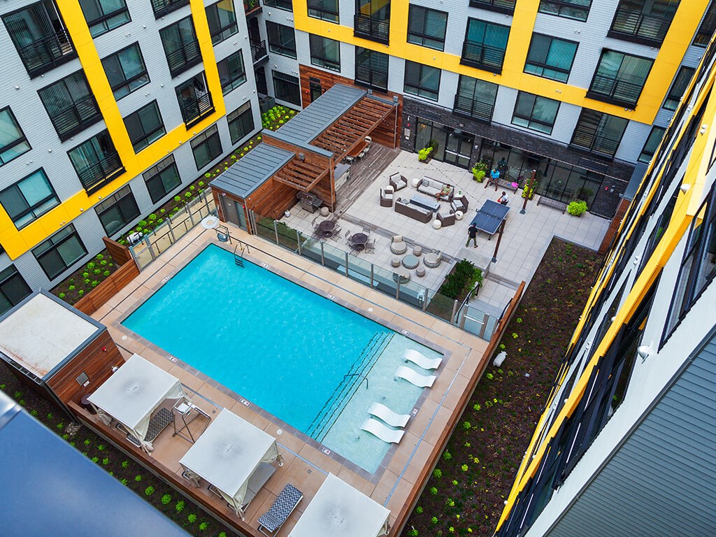 Pool overview at Fenwick Apartments in Silver Spring, MD