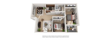 2 bed 1 bath 3D, at Patterson Place Apartments, Towbes, Santa Barbara