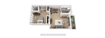 1 bed 1 bath floorplan A at Pacific Oaks Apartments, Towbes, Goleta
