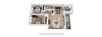 2 bed 1 bath floorplan A at Pacific Oaks Apartments, Towbes, Goleta California