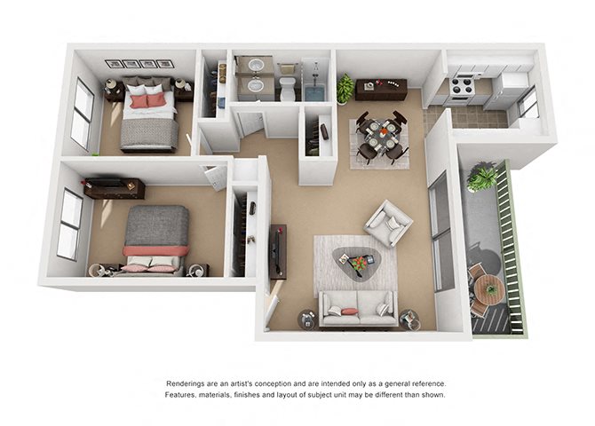 2 bed 1 bath floorplan 2 bed 1 bath floorplan, at Pacific Oaks, Goleta California