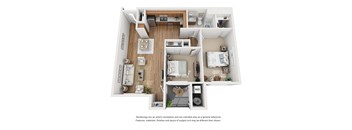 Plan 10 2 Bedroom 1 Bathroom 3D Floor Plan at Hancock Terrace Apartments, California, 93454