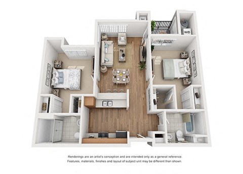 Plan 12 2 Bedroom 2 Bathroom 3D Floor Plan at Hancock Terrace Apartments, Santa Maria, CA