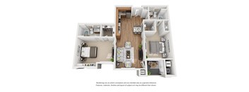 Plan 13 2 Bedroom 2 Bathroom 3D Floor Plan at Hancock Terrace Apartments, Santa Maria, 93454