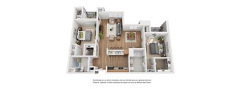 Plan 14 2 Bedroom 2 Bathroom 3D Floor Plan at Hancock Terrace Apartments, Santa Maria, California