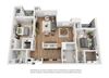 Plan 14 2 Bedroom 2 Bathroom 3D Floor Plan Plan 14 2 Bedroom 2 Bathroom 3D Floor Plan at Hancock Terrace Apartments, Santa Maria, California