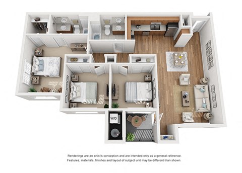 Plan 15 3 Bedroom 2 Bathroom 3D Floor Plan at Hancock Terrace Apartments, Santa Maria