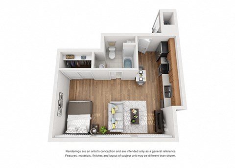 Plan 1 1 Bedroom 1 Bathroom 3D Floor Plan Layout at Hancock Terrace Apartments, Santa Maria