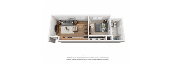Plan 2 1 Bedroom 1 Bathroom 3D Floor Plan Layout at Hancock Terrace Apartments, California