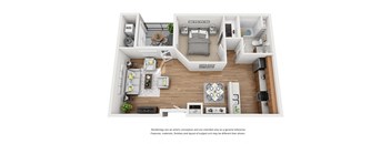 Plan 4 1 Bedroom 1 Bathroom 3D Floor Plan Layout at Hancock Terrace Apartments, Santa Maria, CA, 93454
