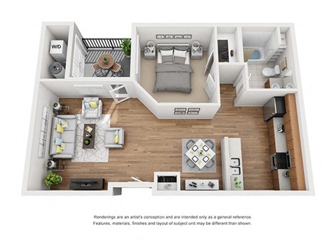 Plan 4 1 Bedroom 1 Bathroom 3D Floor Plan Layout at Hancock Terrace Apartments, Santa Maria, CA, 93454