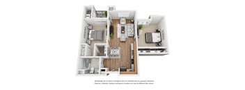 Plan 6 2 Bedroom 1 Bathroom 3D Floor Plan Layout at Hancock Terrace Apartments, Santa Maria, 93454