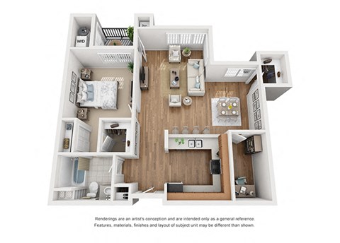 Plan 7 1 Bedroom 1 Bathroom 3D Floor Plan at Hancock Terrace Apartments, Santa Maria, California