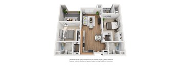 Plan 8 2 Bedroom 2 Bathroom 3D Floor Plan at Hancock Terrace Apartments, Santa Maria