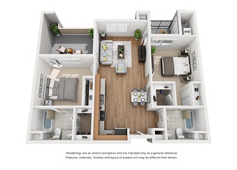 Plan 8 2 Bedroom 2 Bathroom 3D Floor Plan at Hancock Terrace Apartments, Santa Maria