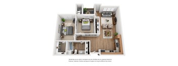 Plan 9 2 Bedroom 1 Bathroom 3D Floor Plan at Hancock Terrace Apartments, California