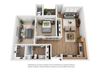 Plan 9 2 Bedroom 1 Bathroom 3D Floor Plan Plan 9 2 Bedroom 1 Bathroom 3D Floor Plan at Hancock Terrace Apartments, California