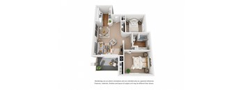 Iris 2 Bedroom 1 Bathroom 3D Floor Plan Layout at Cypress Meadows Senior Apartments, Ventura, CA, 93003