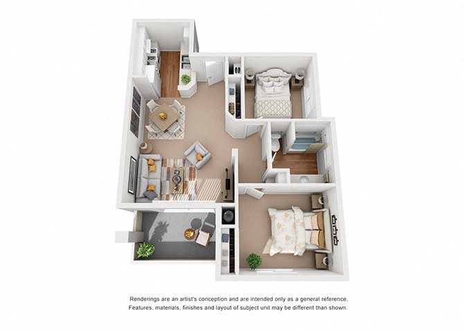 Iris 2 Bedroom 1 Bathroom 3D Floor Plan Layout Iris 2 Bedroom 1 Bathroom 3D Floor Plan Layout at Cypress Meadows Senior Apartments, Ventura, CA, 93003