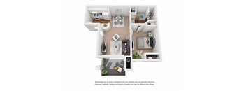 Lily 1 Bedroom 1 Bathroom 3D Floor Plan Layout at Cypress Meadows Senior Apartments, Ventura, 93003