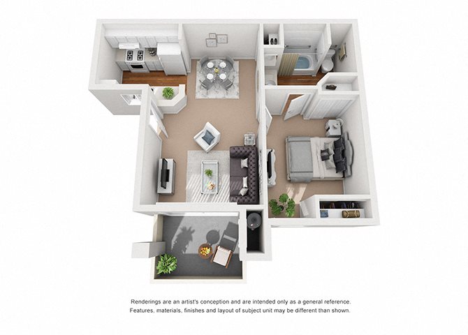Jasmine 1 Bedroom 1 Bathroom 3D Floor Plan Layout Jasmine 1 Bedroom 1 Bathroom 3D Floor Plan Layout at Cypress Meadows Senior Apartments, Ventura, CA