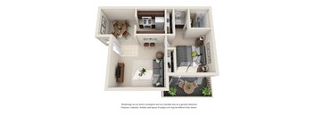 1 bed 1 bath floorplan A at  Oceanwood Apartments, California