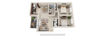 2 bed 1 bath floorplan A at  Oceanwood Apartments, California