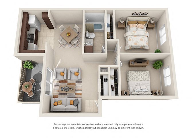 2 bed 1 bath floorplan 2 bed 1 bath floorplan, at Oceanwood Apartments, California